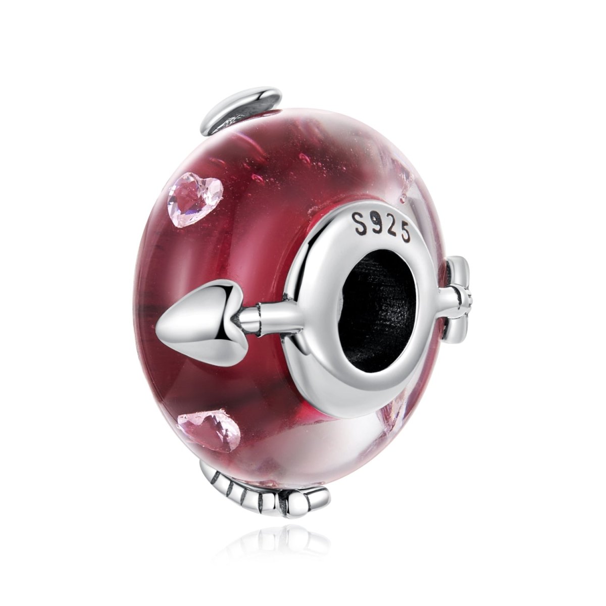 Cupid’s Arrow Red Heart Glass Charm
