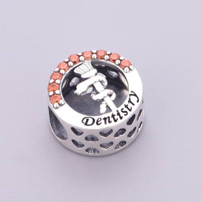 Dentistry Symbol with Red Crystal Charm