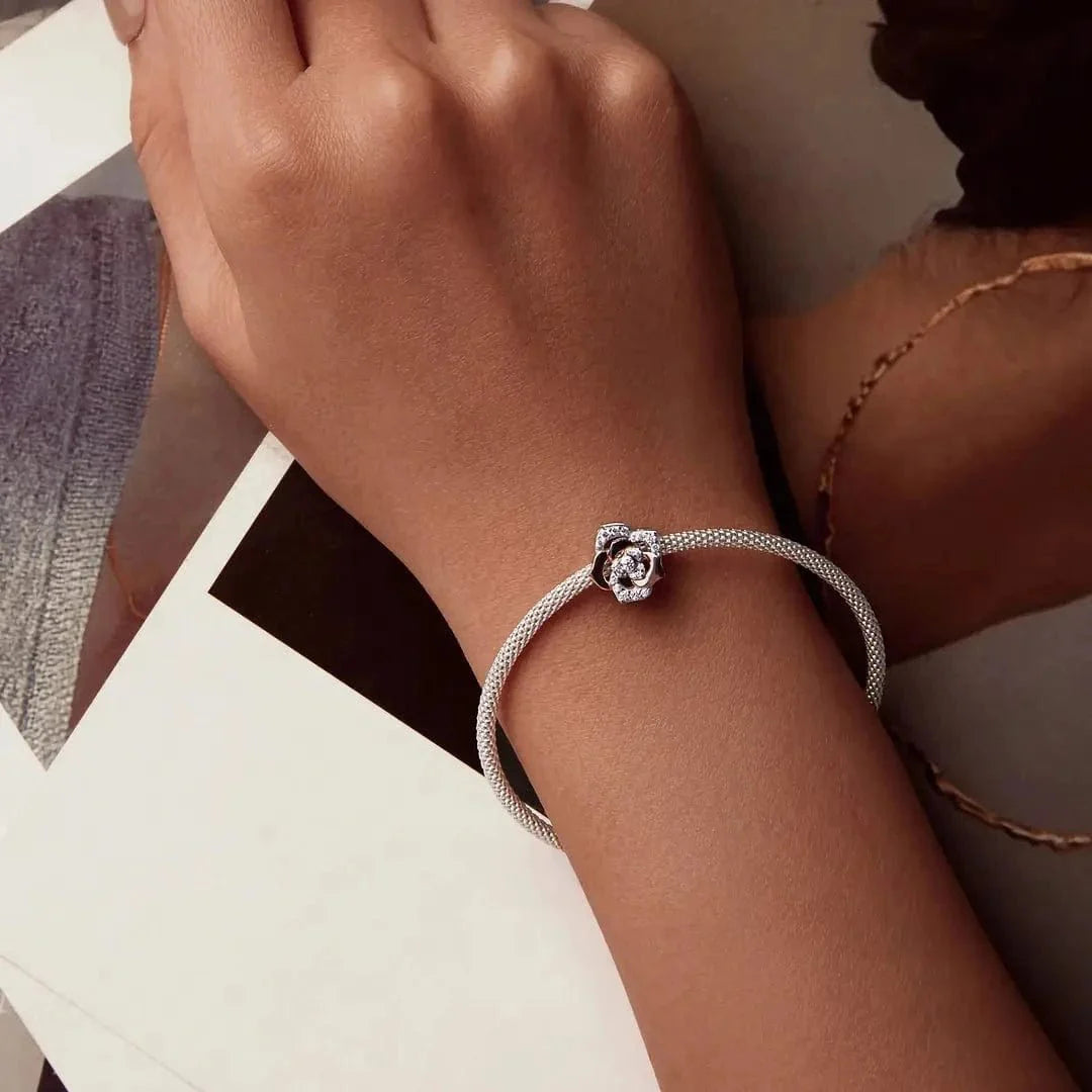 Elegant Rose Gold Bloom with Sparkling Crystal Petals Charm