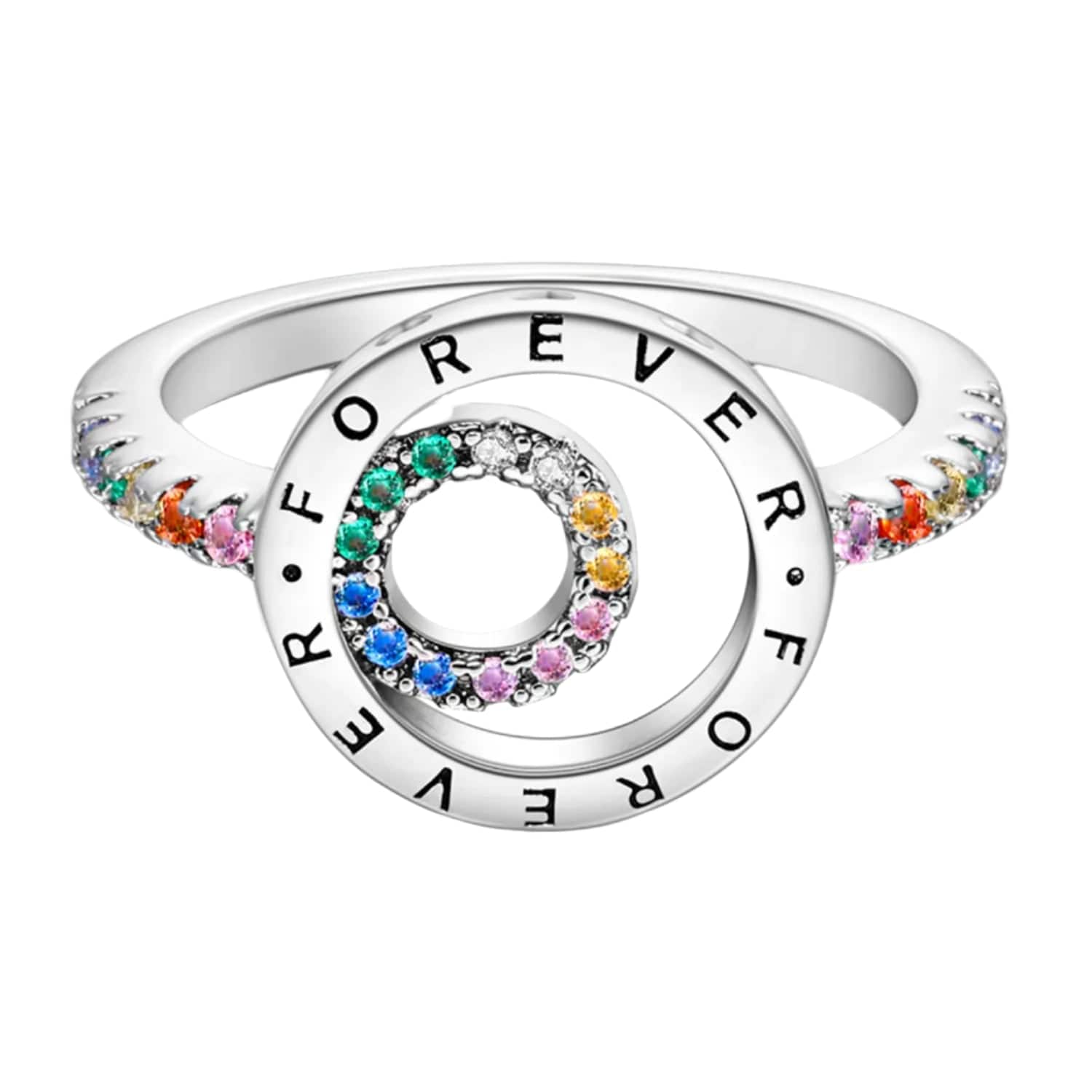 Elegant Sparkling Round Family Forever Rainbow Stone Ring