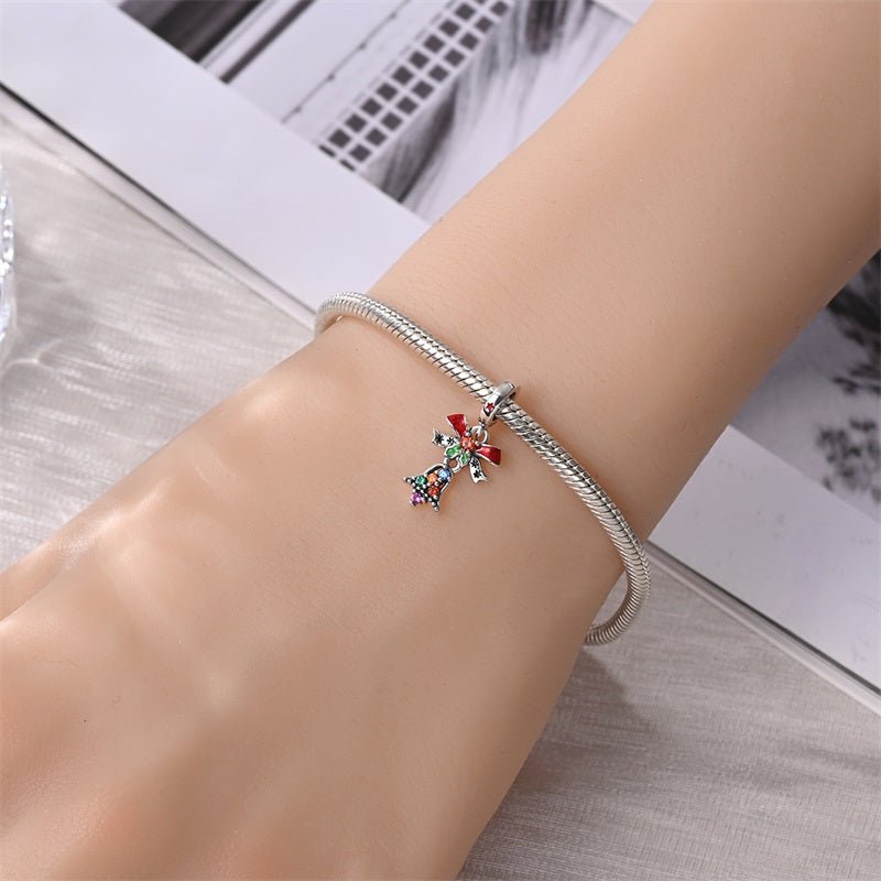 Festive Christmas Bell with Red Bow Dangle Charm