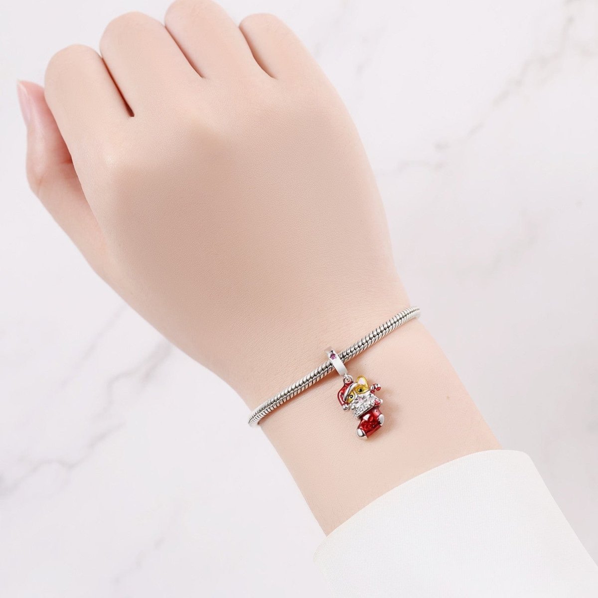 Festive Santa Cat in Stocking Charm