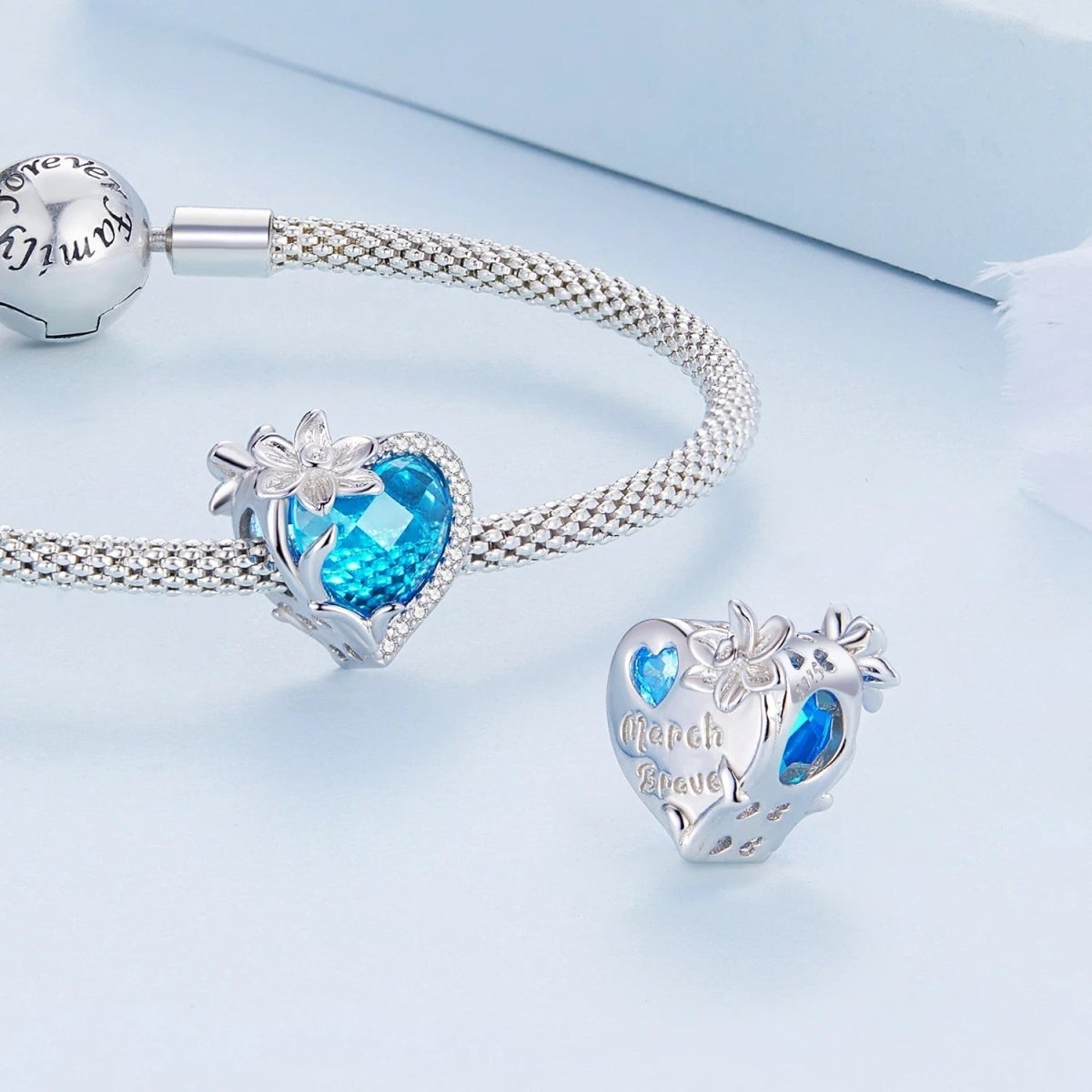 Floral Heart Crystal Birthstone Charms