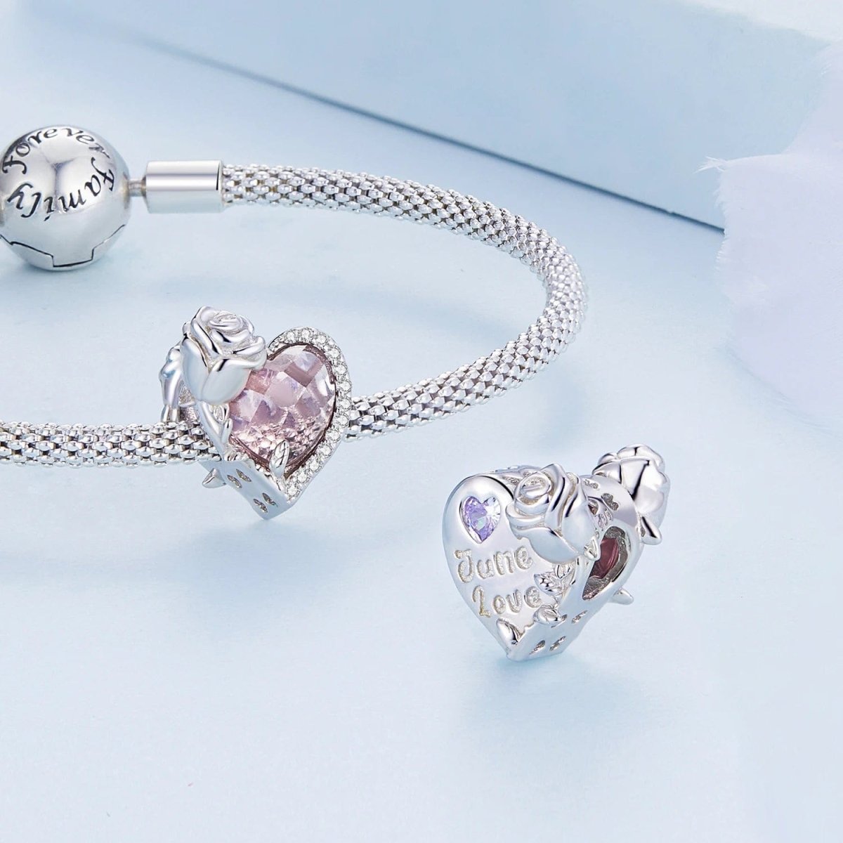 Floral Heart Crystal Birthstone Charms