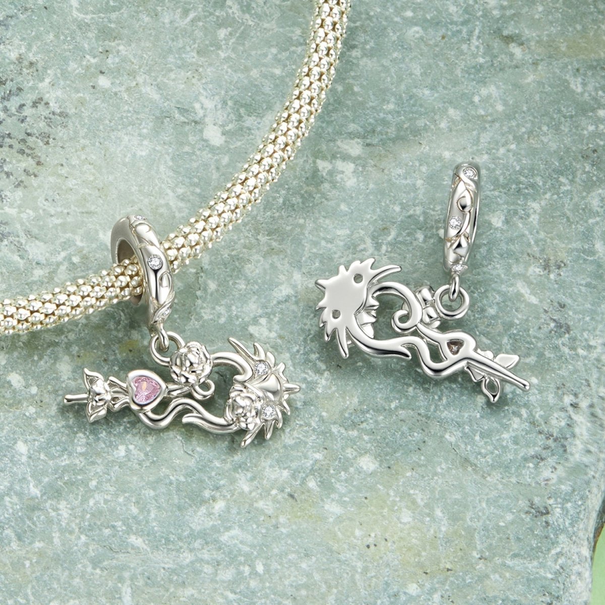 Flower Violin Pink Heart Charm