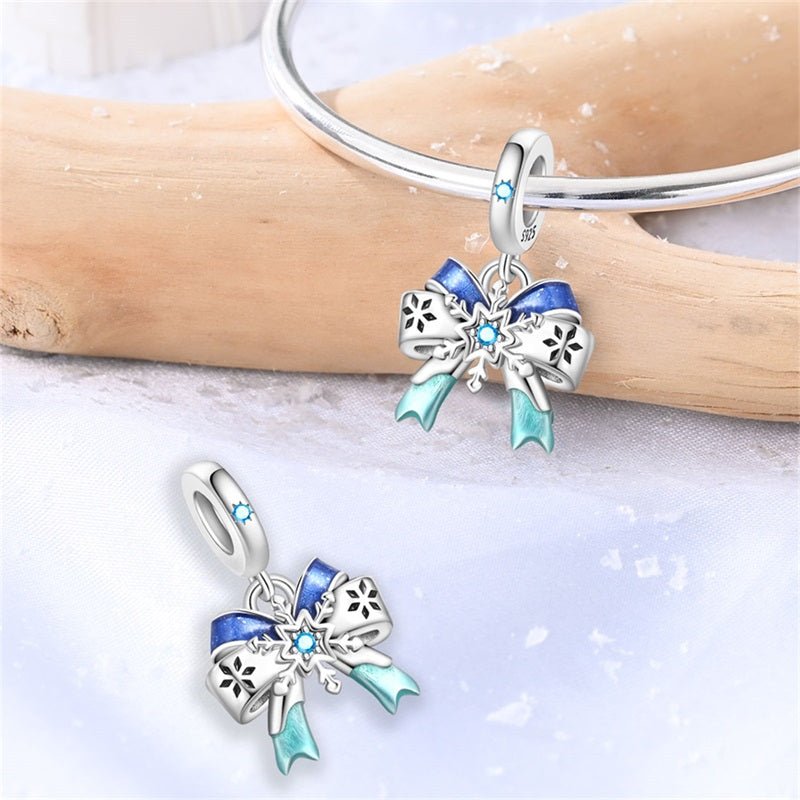 Frosty Snowflake & Bow Winter Dangle Charm