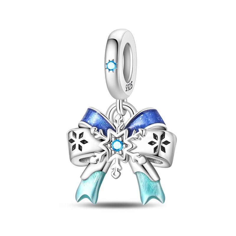 Frosty Snowflake & Bow Winter Dangle Charm