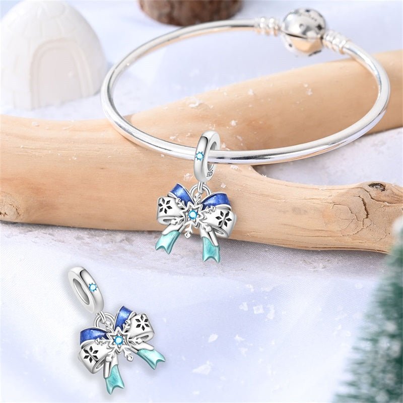 Frosty Snowflake & Bow Winter Dangle Charm