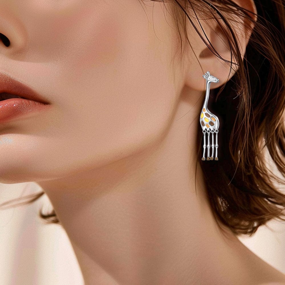 Giraffe Drop Earrings with Enamel Details