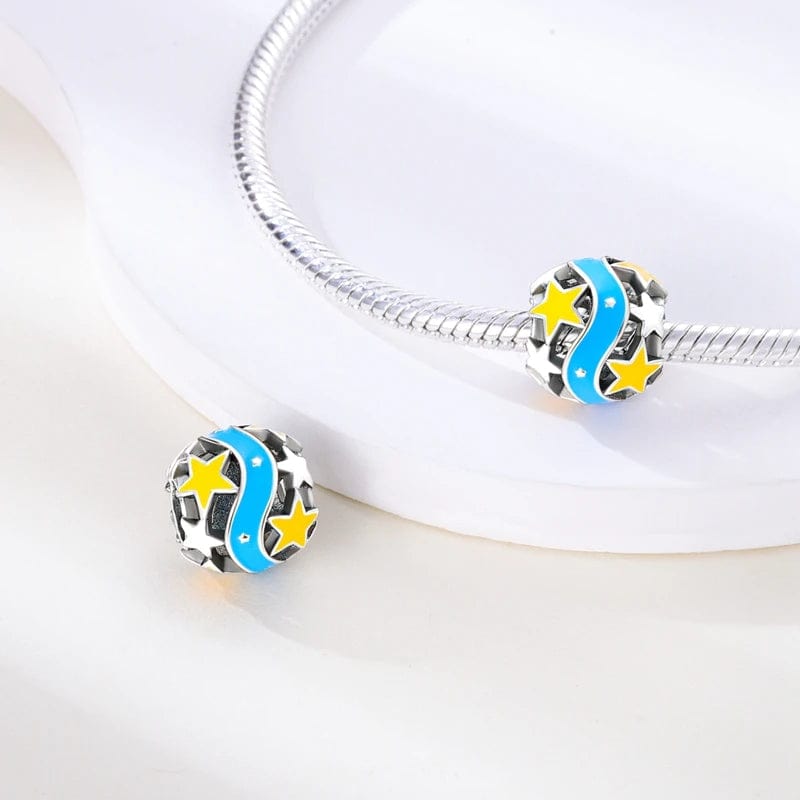 Glow in the Dark Luminous Yellow Star Blue Ribbon Charm