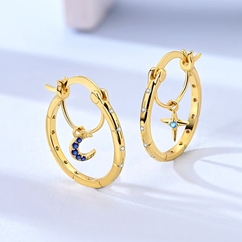 Gold Celestial Moon & Star Hoop Earrings