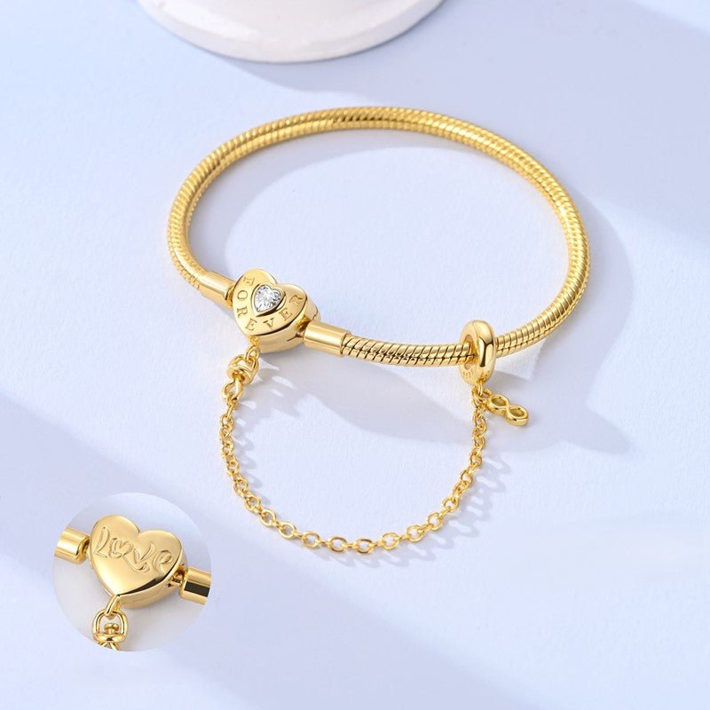 Golden Forever Love Heart Snake Chain Bracelet