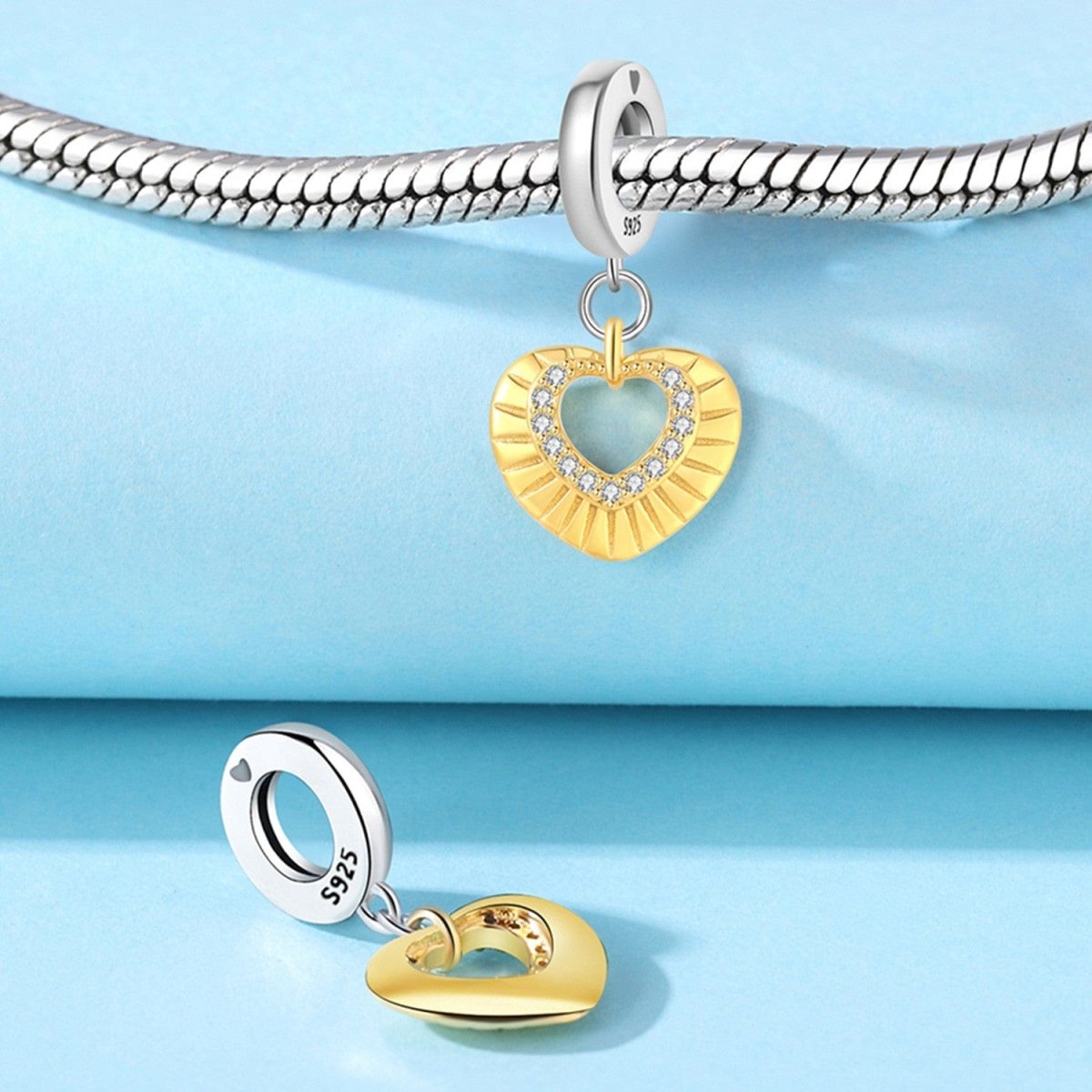 Golden Heart Charm with Sparkling Crystal Accents