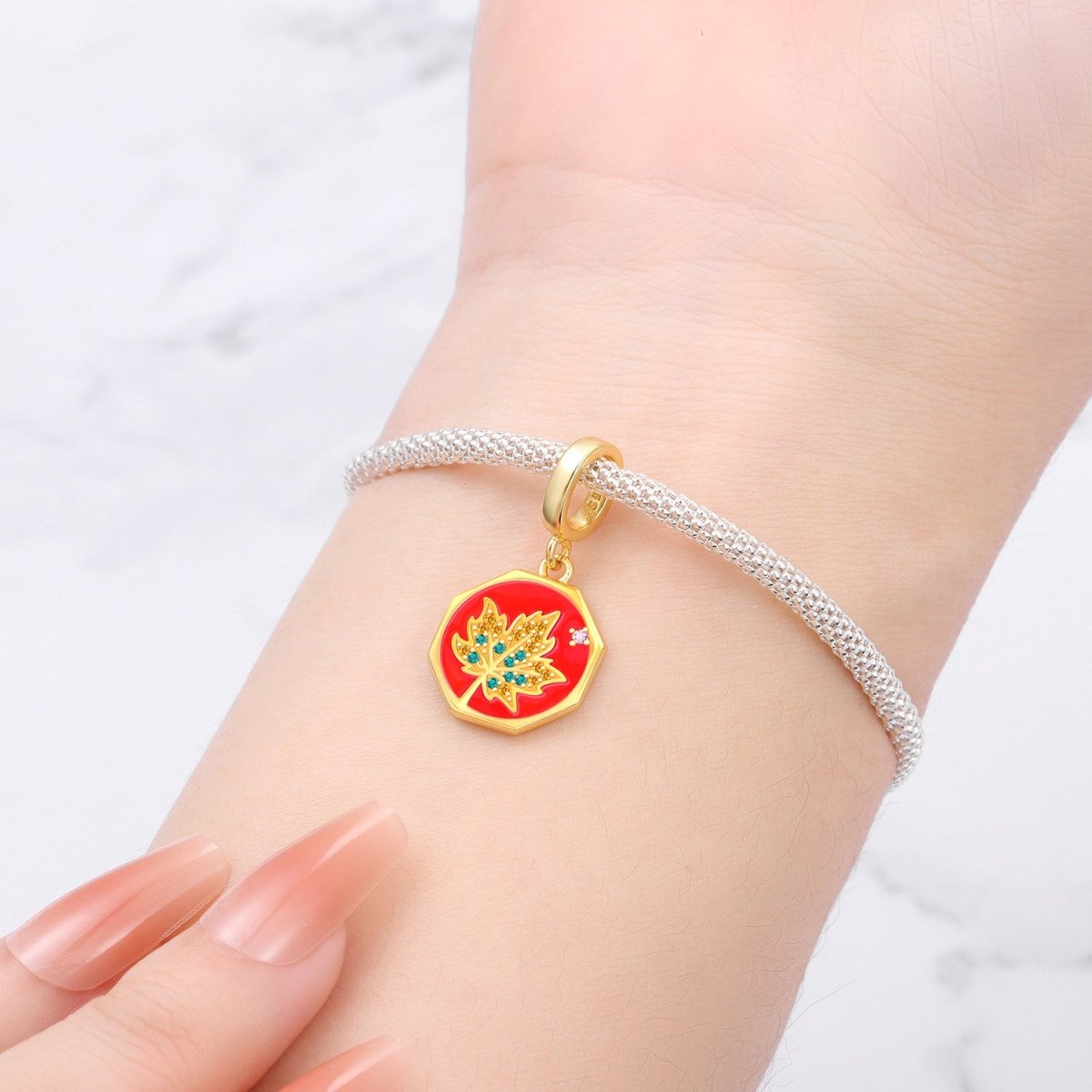 Golden Maple Leaf Autumn Dangle Charm