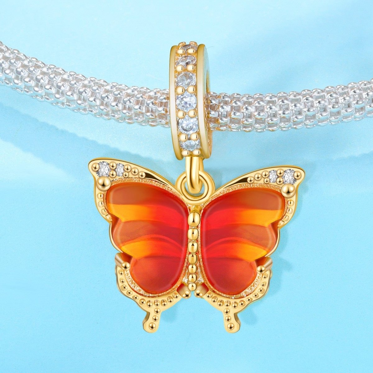 Pink & Yellow Murano Glass Butterfly Dangle Charm