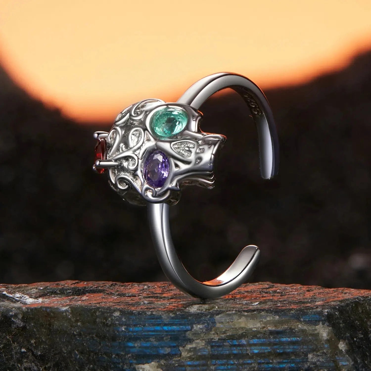 Gothic Skull Head Adjustable Ring