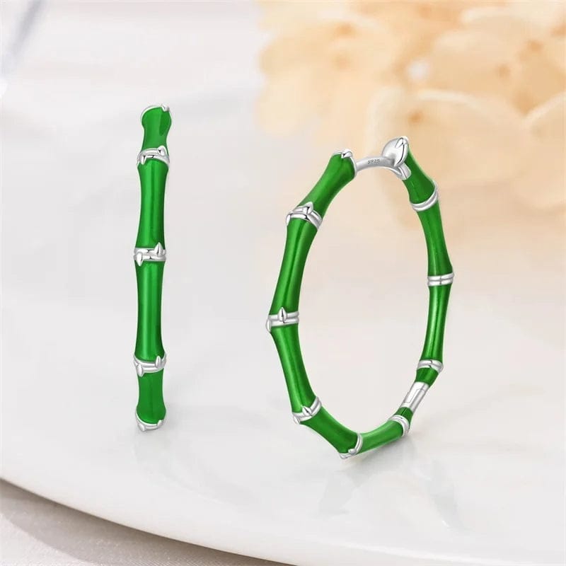 Green Bamboo Hoop Earrings