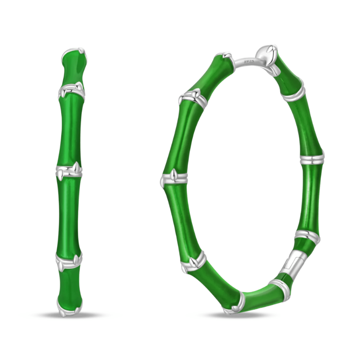 Green Bamboo Hoop Earrings