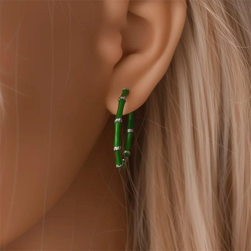 Green Bamboo Hoop Earrings