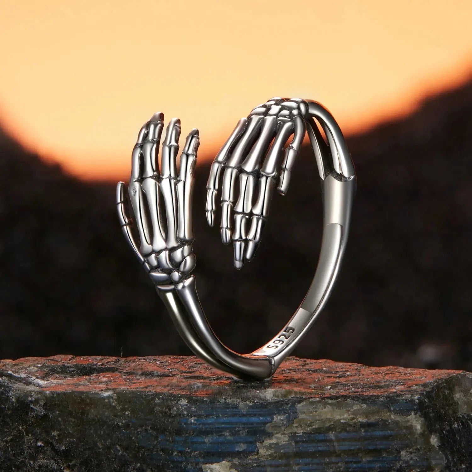 Halloween Skeleton Hands Hug Adjustable Ring