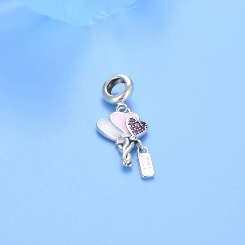 Heart-Shaped Balloon Trio Birthday Dangle Charm