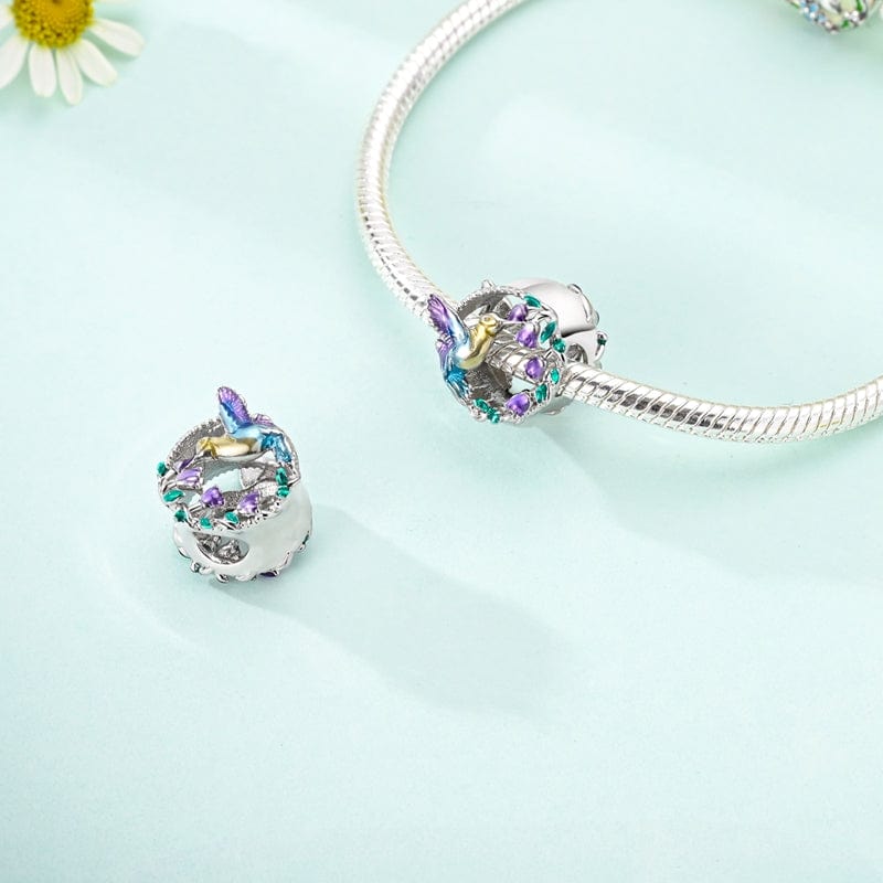 Hummingbird & Purple Blossom Charm