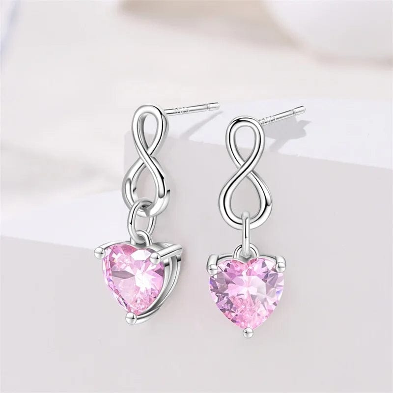 Infinity Pink Heart Gemstone Drop Earrings