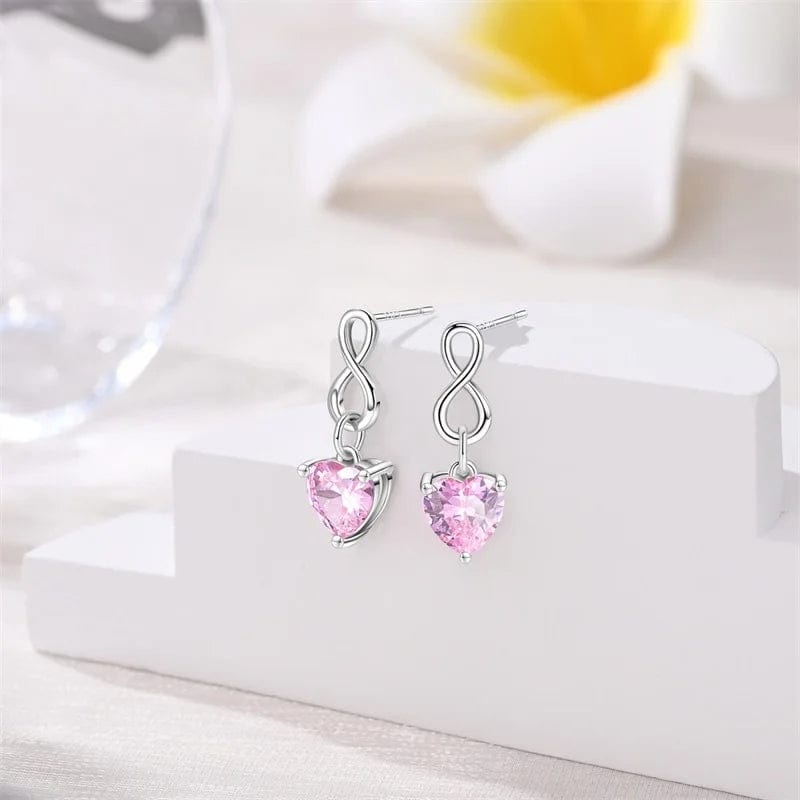 Infinity Pink Heart Gemstone Drop Earrings