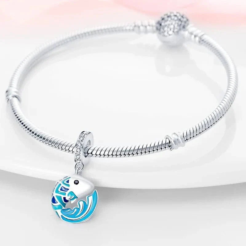 Blue Scaled Fish Dangle Charm
