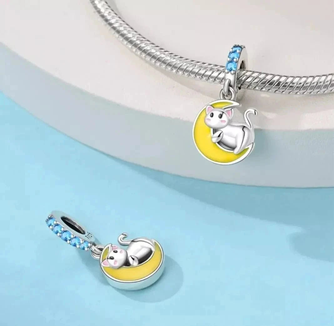 Kitten on Moon Dangle Charm