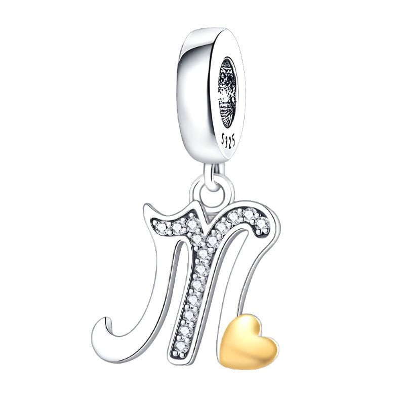 Cursive Gold Heart Letter A~Z Alphabet Charm