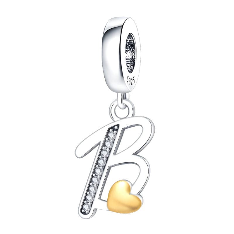 Cursive Gold Heart Letter A~Z Alphabet Charm