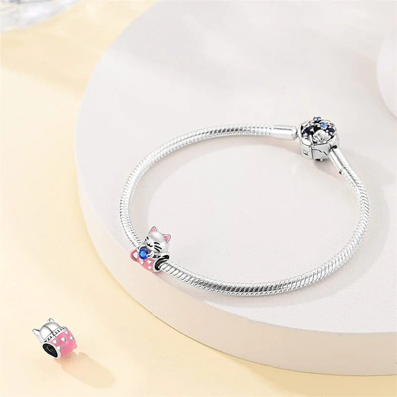 Lucky Cat Charm with Blue Gemstone