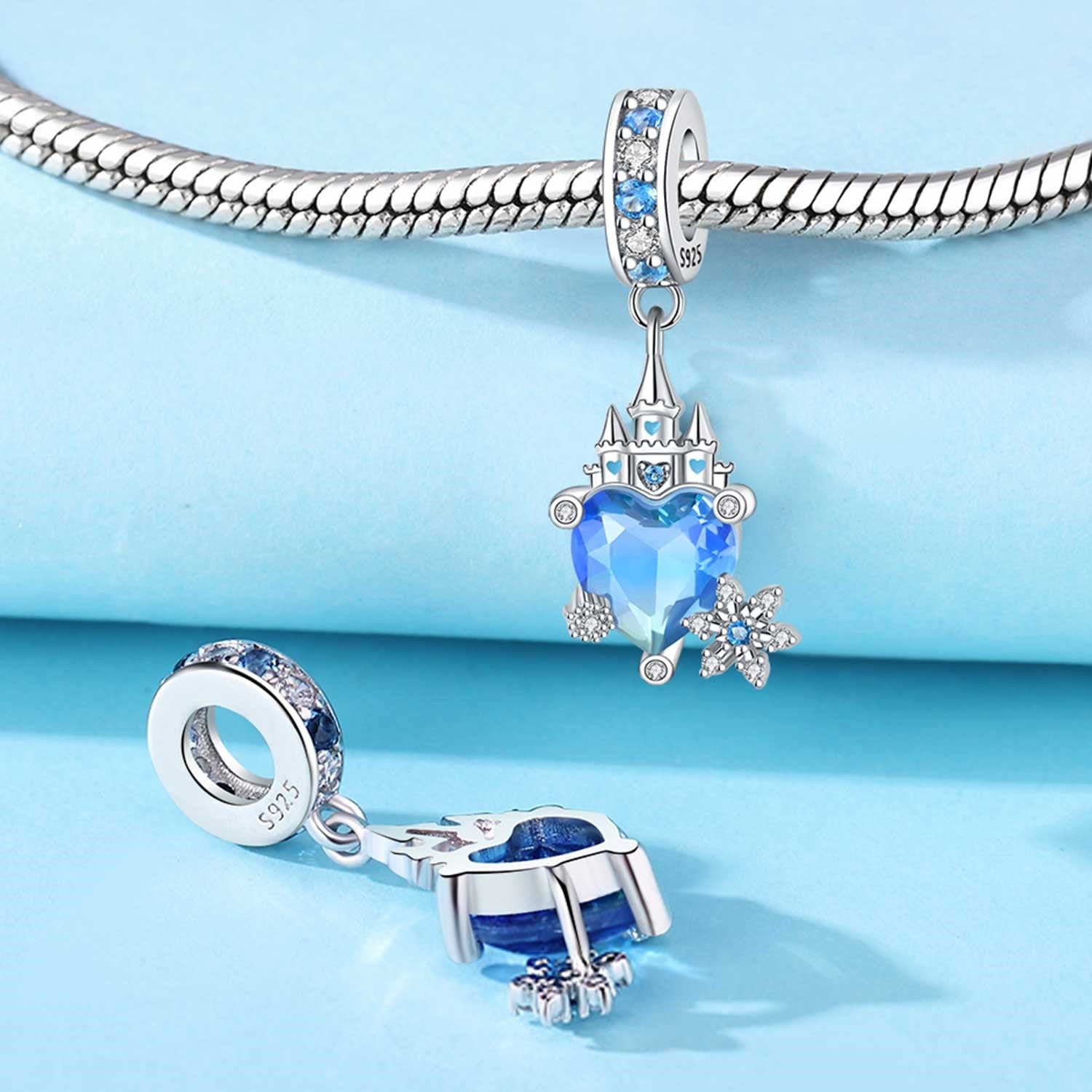 Magical Blue Heart Castle Dangle Charm