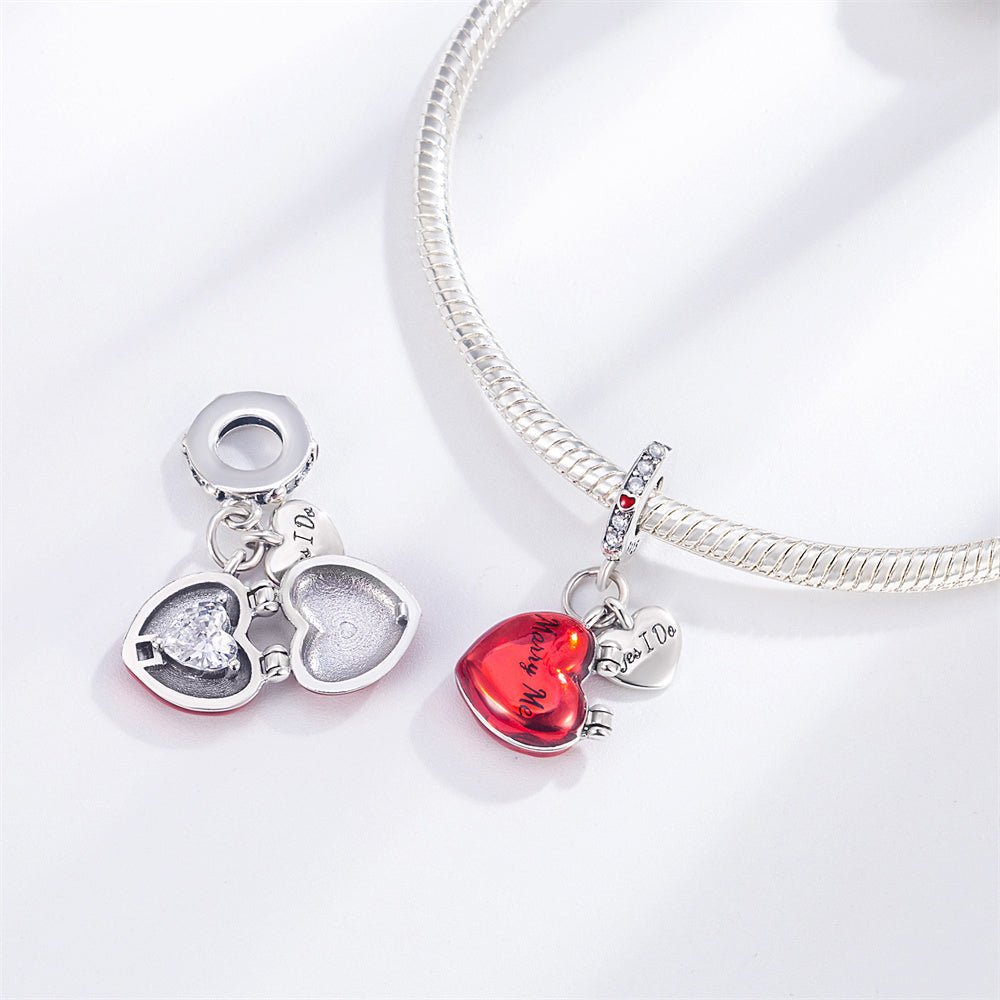 "Marry Me" & "Yes I Do" Double Heart Proposal Dangle Charm