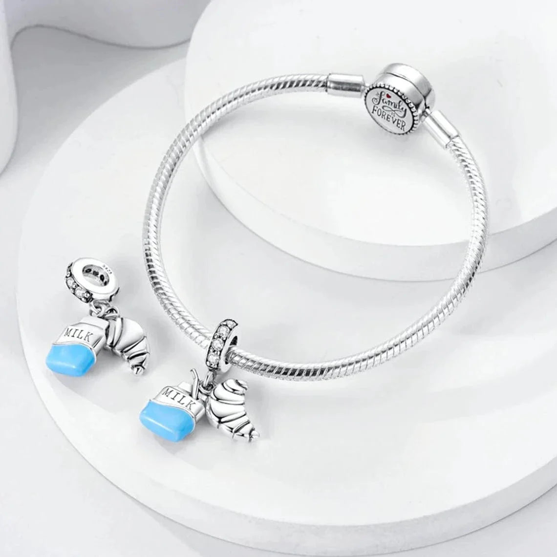 Milk Carton and Croissant Breakfast Dangle Charm