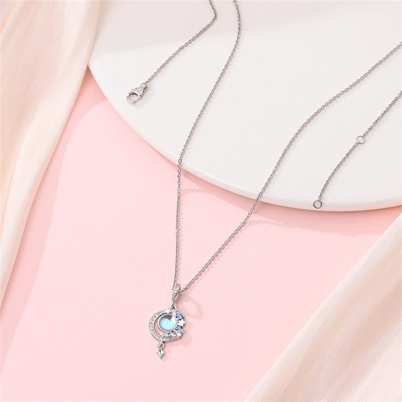 Moon & Star Necklace with Blue Stone