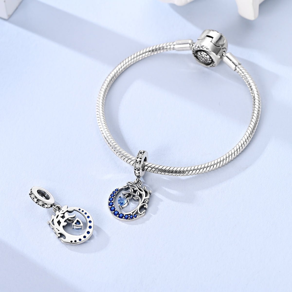 Moon & Tree of Life with Blue Heart Dangle Charm