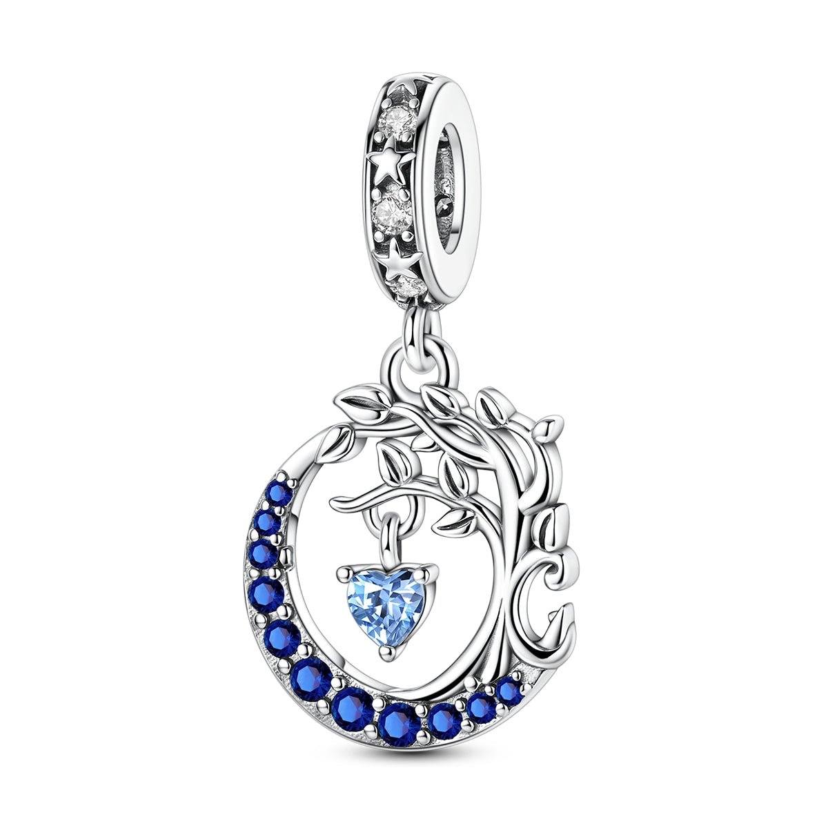 Moon & Tree of Life with Blue Heart Dangle Charm