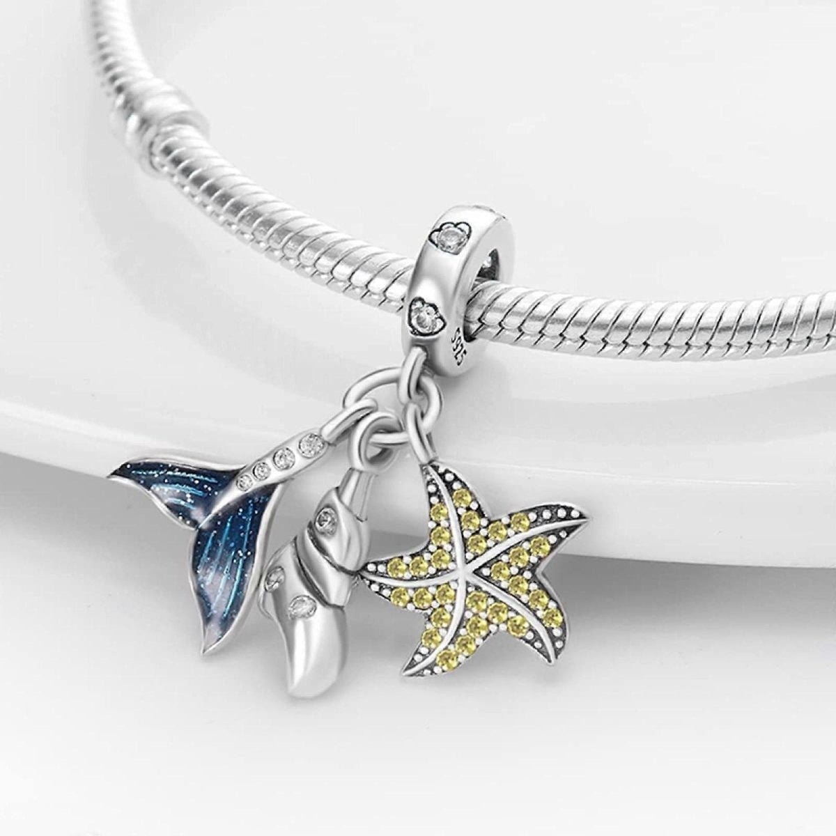 Ocean Whale Tail and Starfish Triple Dangle Charm