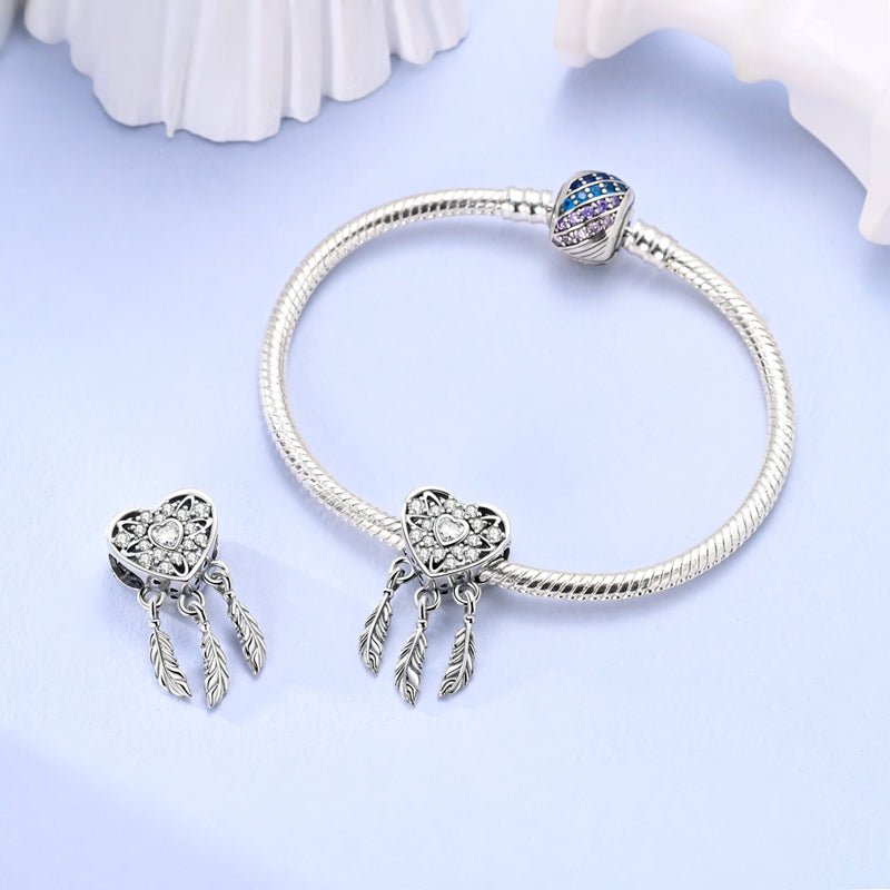 Openwork Heart & Three Feathers Dreamcatcher Charm