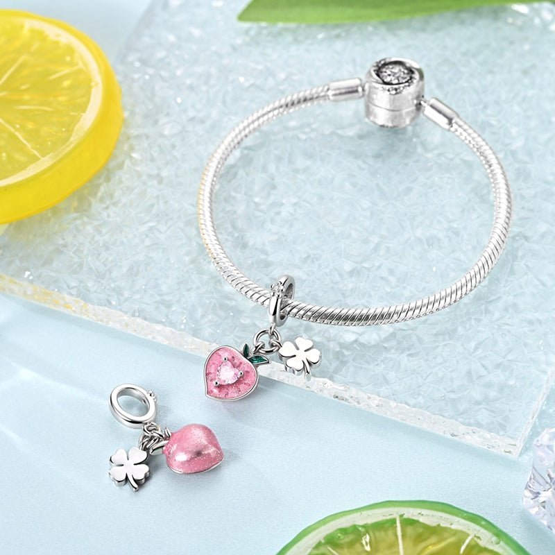 Peach with Four-Leaf Clover Dangle Charm