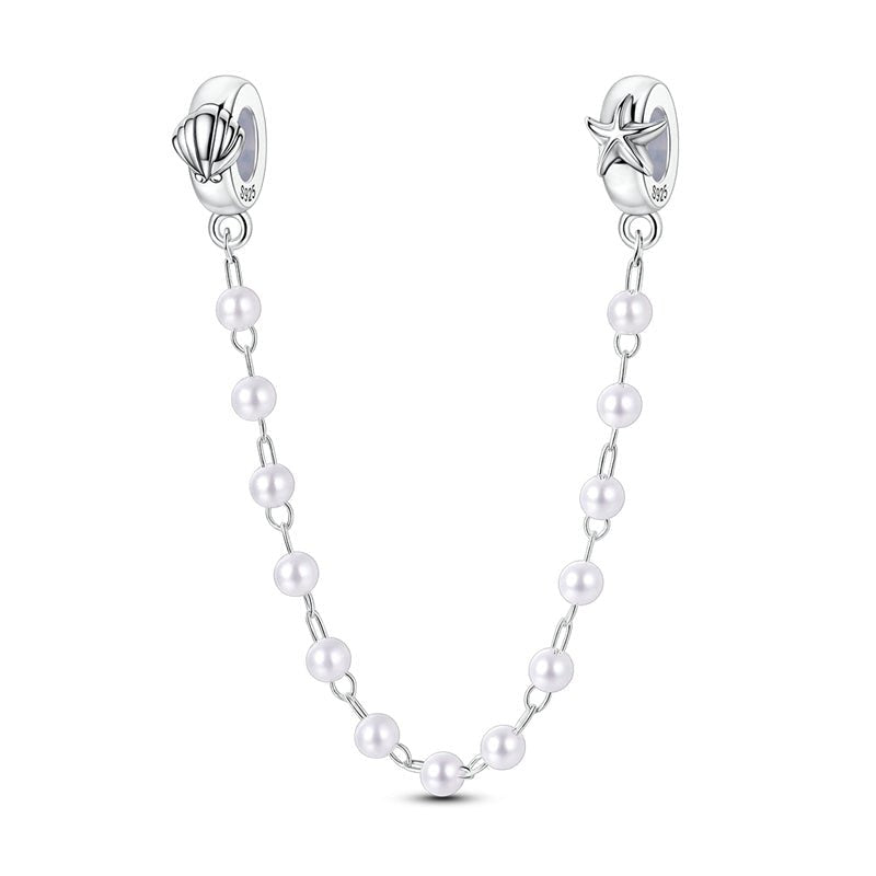 Pearl Strand with Starfish & Shell Safety Chain Charm
