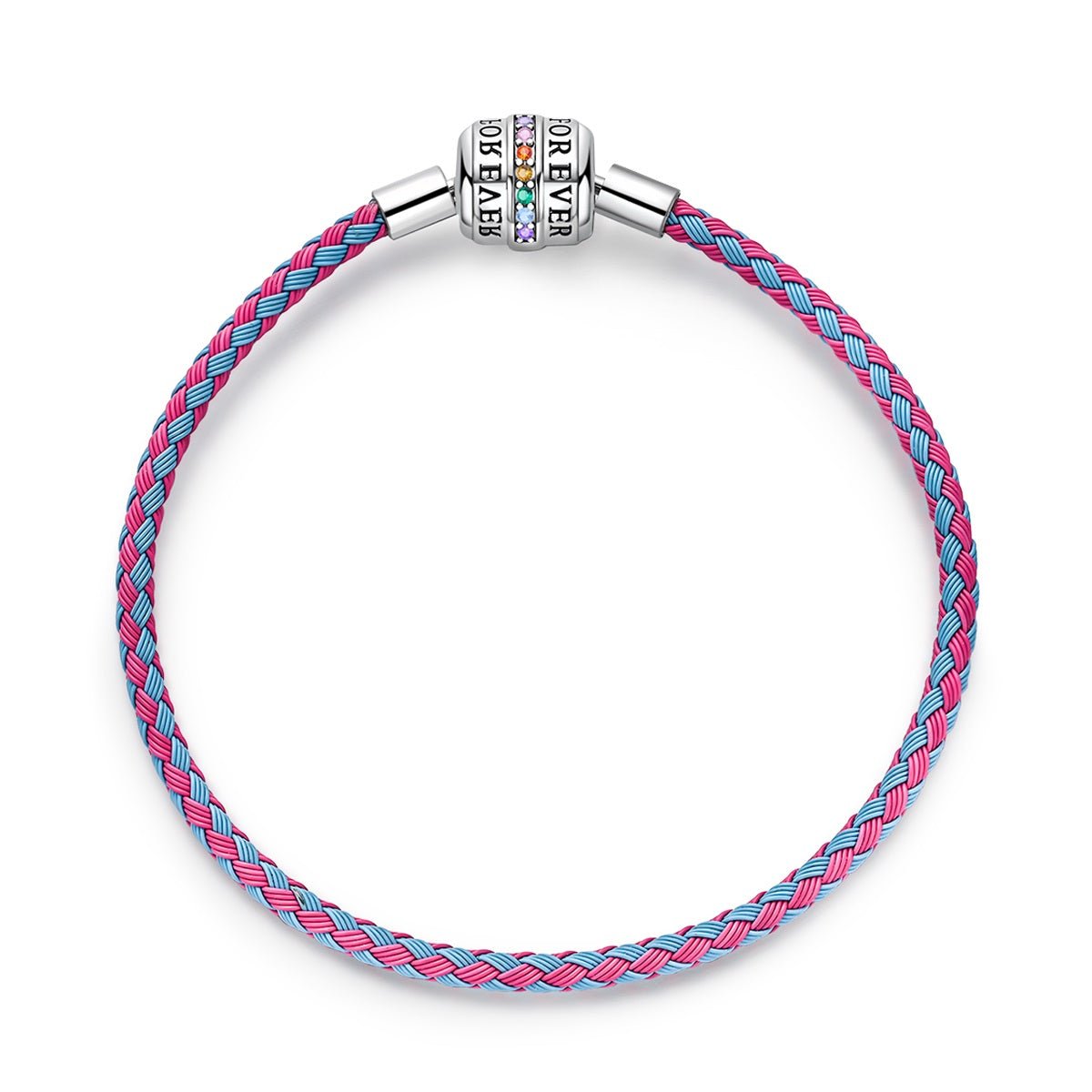 Pink & Blue Braided Leather Bracelet with Forever Clasp