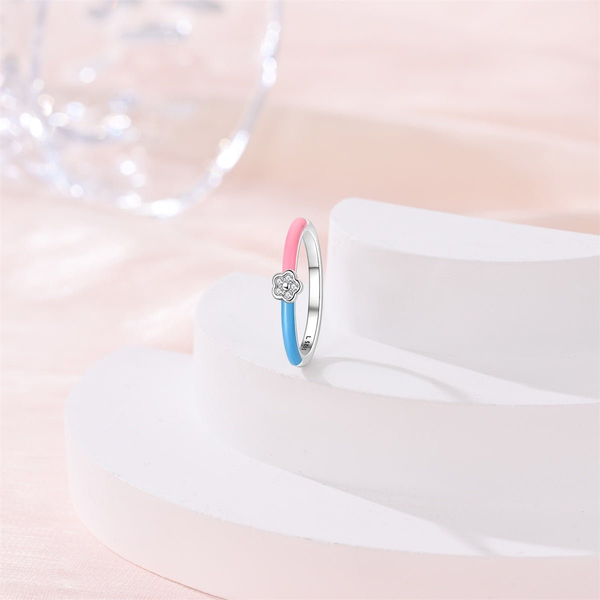 Pink & Blue Enamel Flower Ring