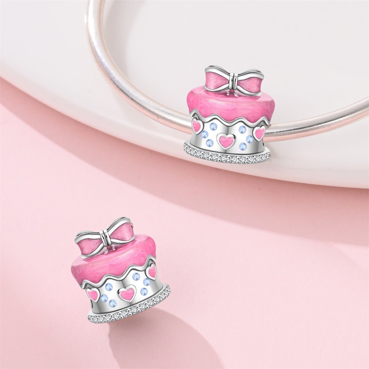 Pink Bow & Hearts Birthday Cake Charm