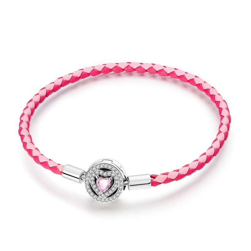 Pink Braided Leather Bracelet with Heart Clasp