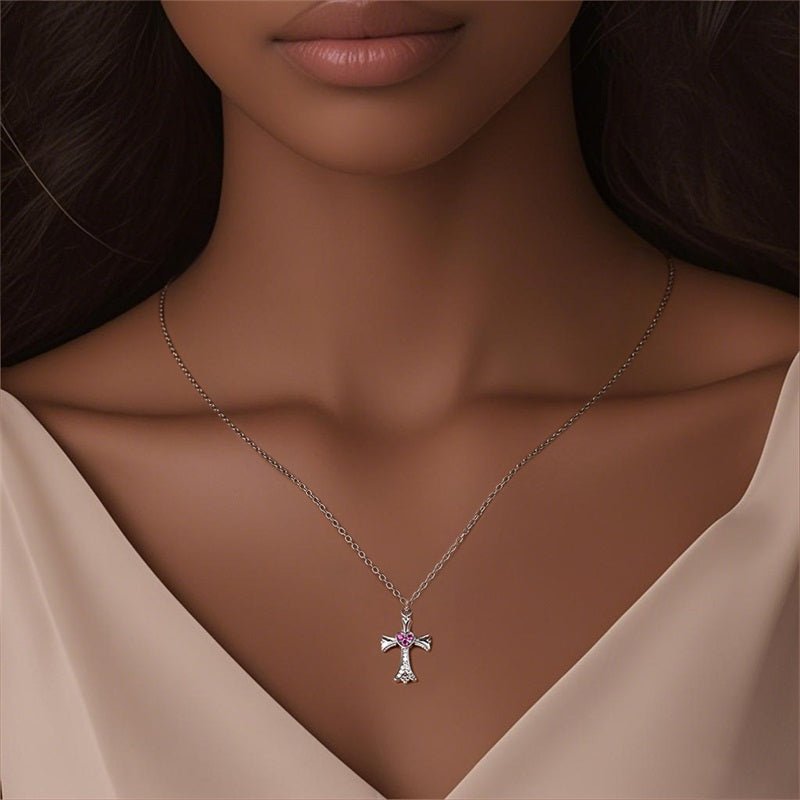 Pink Heart Cross Necklace