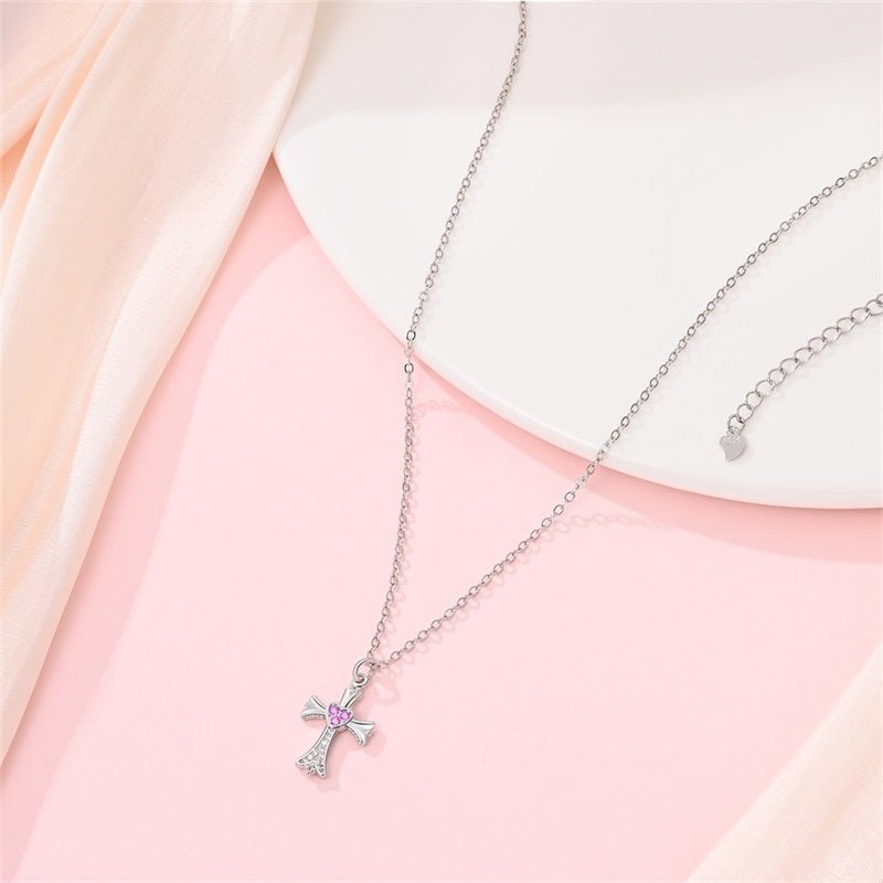 Pink Heart Cross Necklace