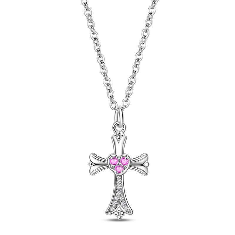 Pink Heart Cross Necklace
